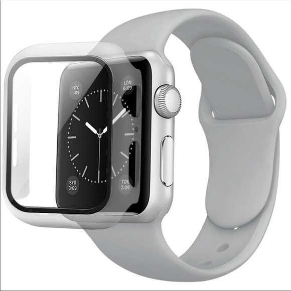 Grey silicone band and screen protector for Apple Watch. 40mm - Picture 1 of 4